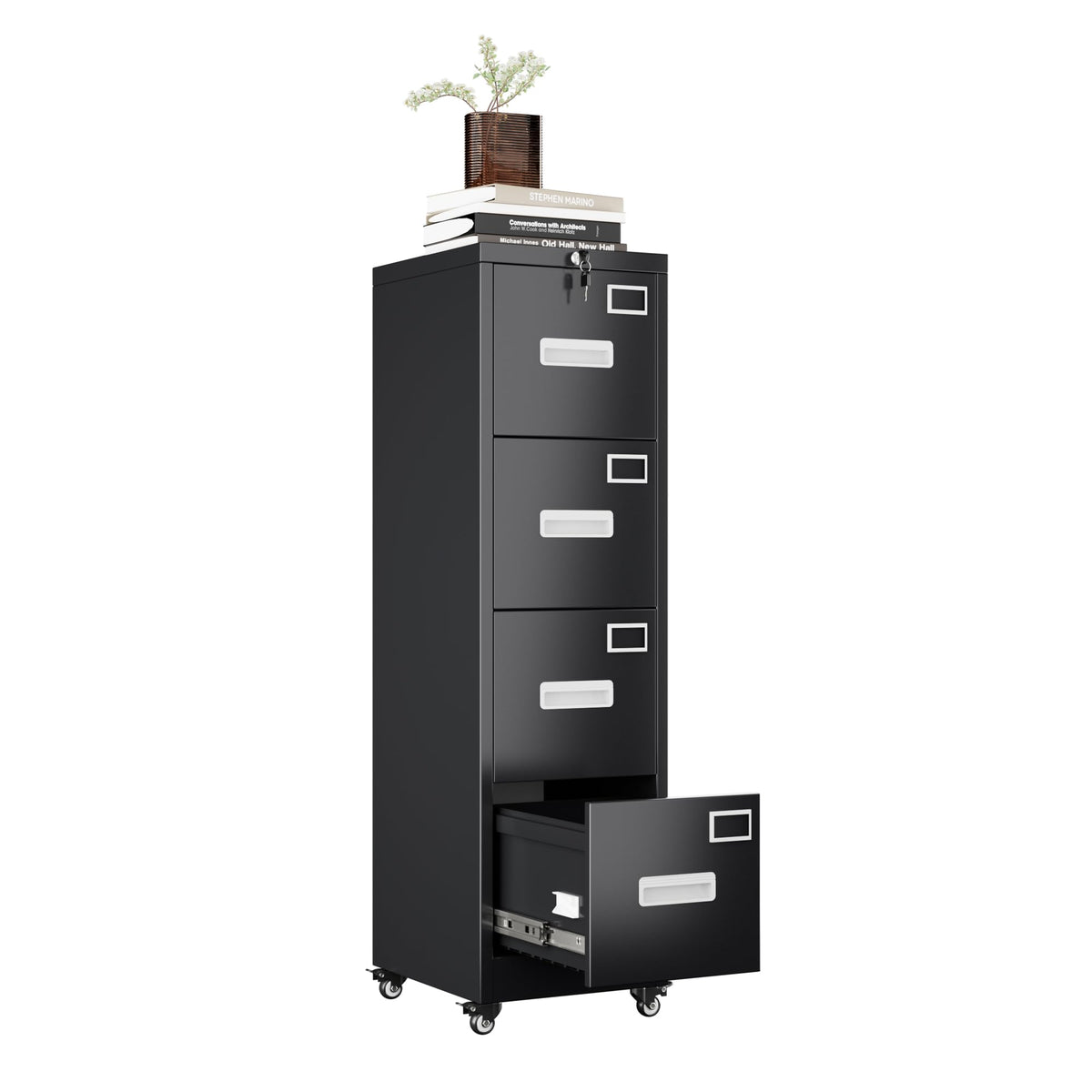 Black Four-Drawer Mobile File Cabinet