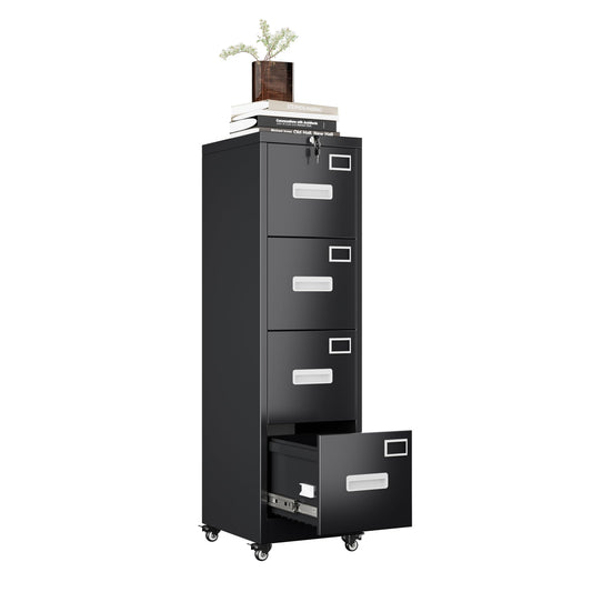 Black Four-Drawer Mobile File Cabinet