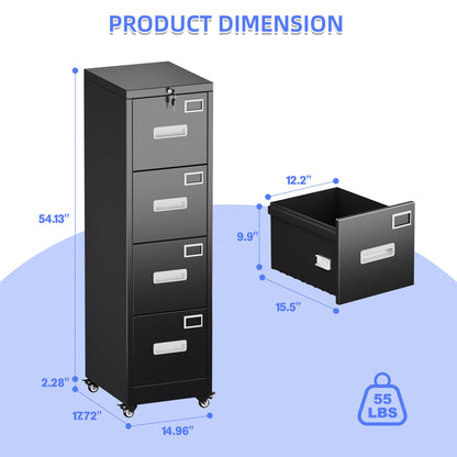 Black Four-Drawer Mobile File Cabinet