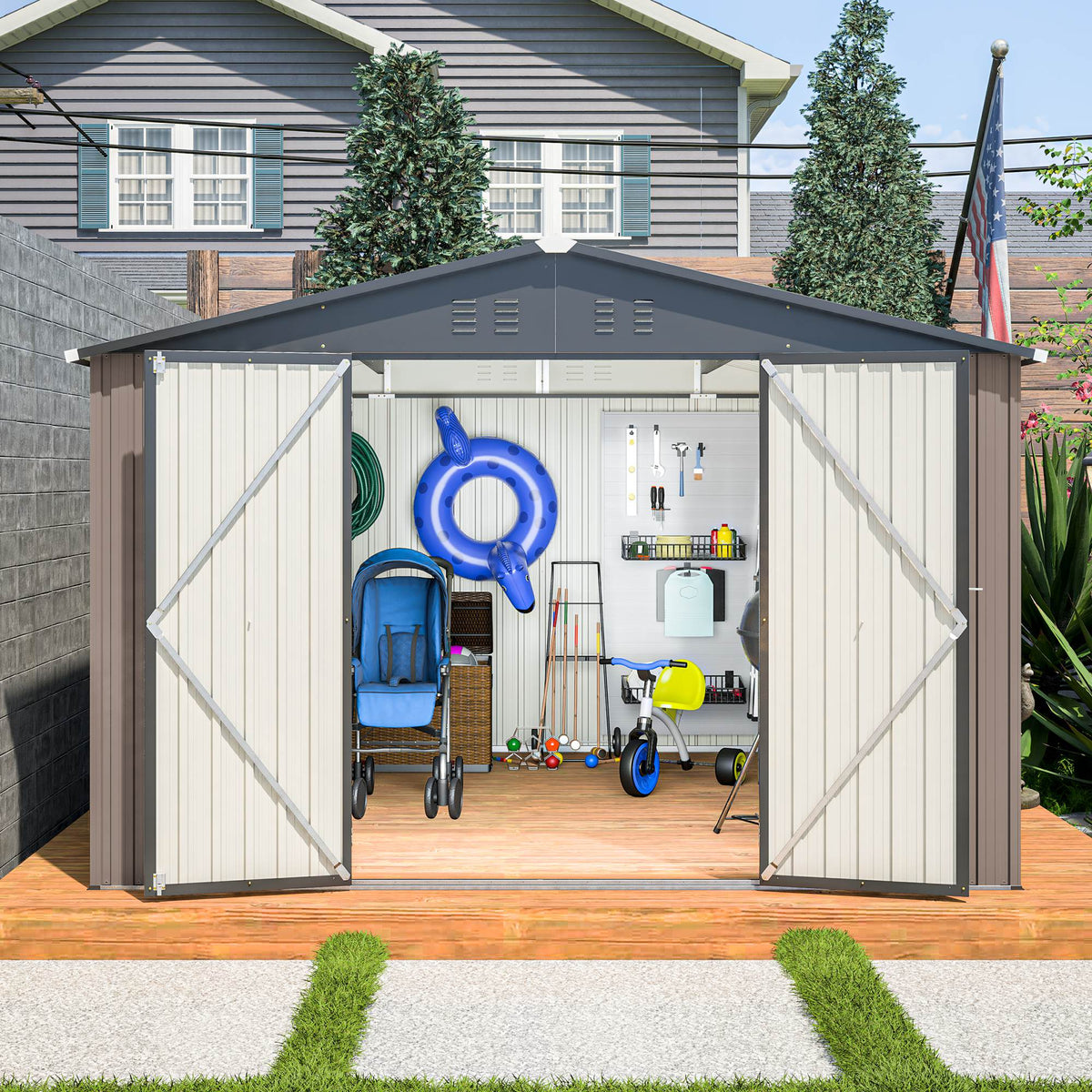 Brown Metal Garden Storage Shed