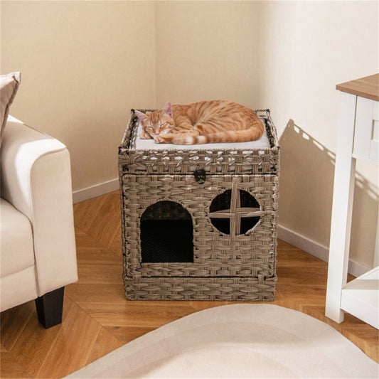 Wicker-Style Litter Enclosure with Upper Resting Platform - View 2