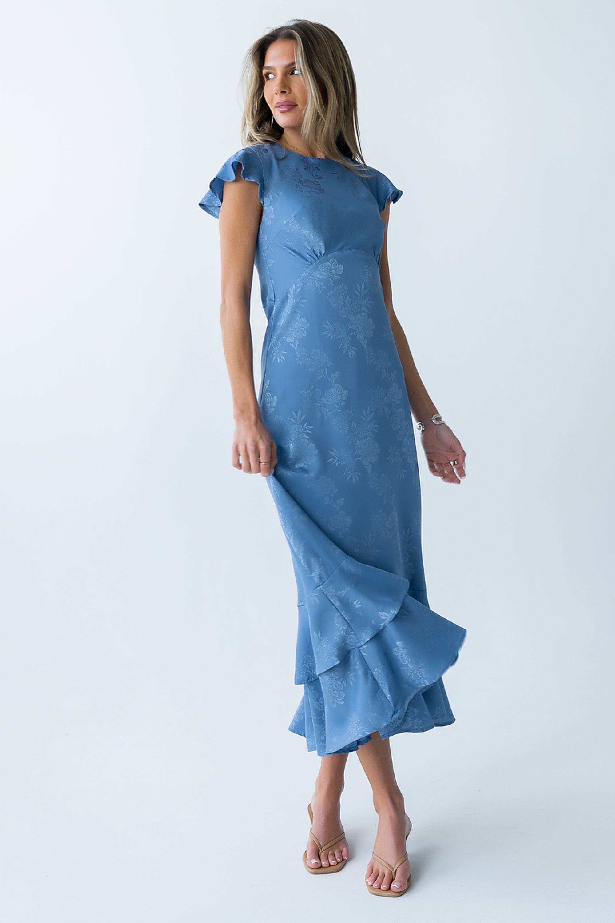 Blue Floral Print Maxi Dress - Blue - view 6