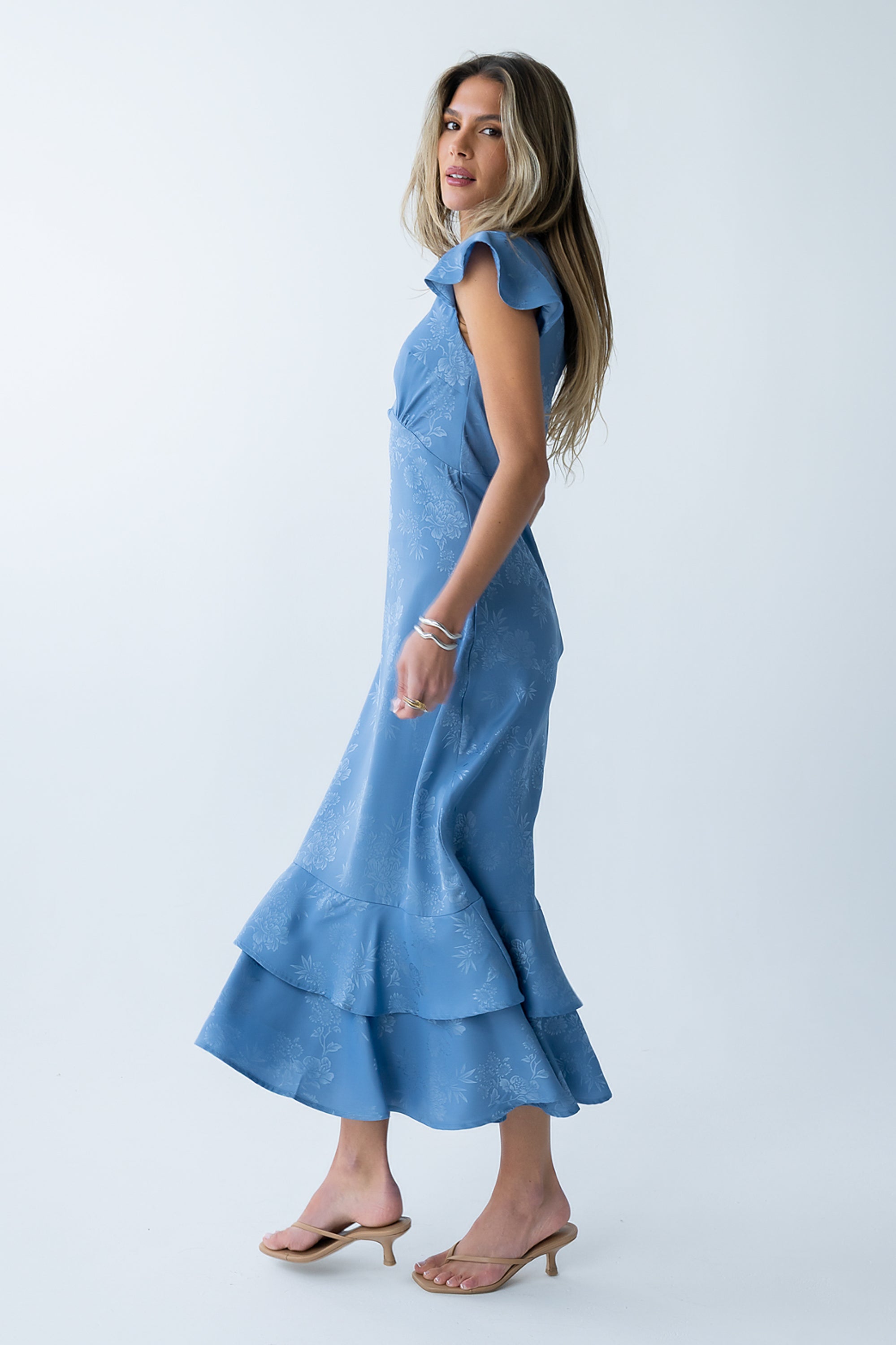 Blue Floral Print Maxi Dress - Blue - view 9