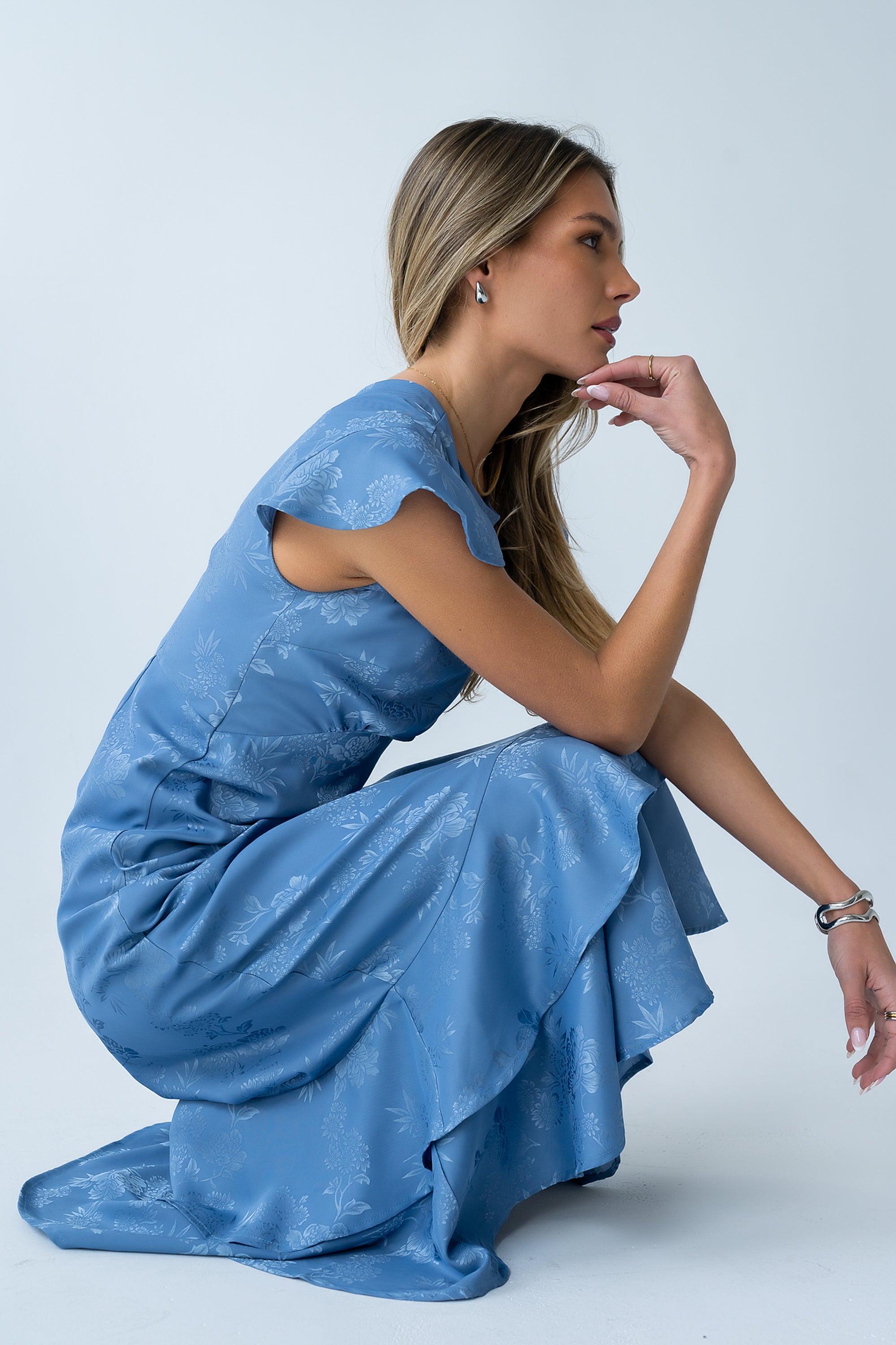 Blue Floral Print Maxi Dress - Blue - view 8