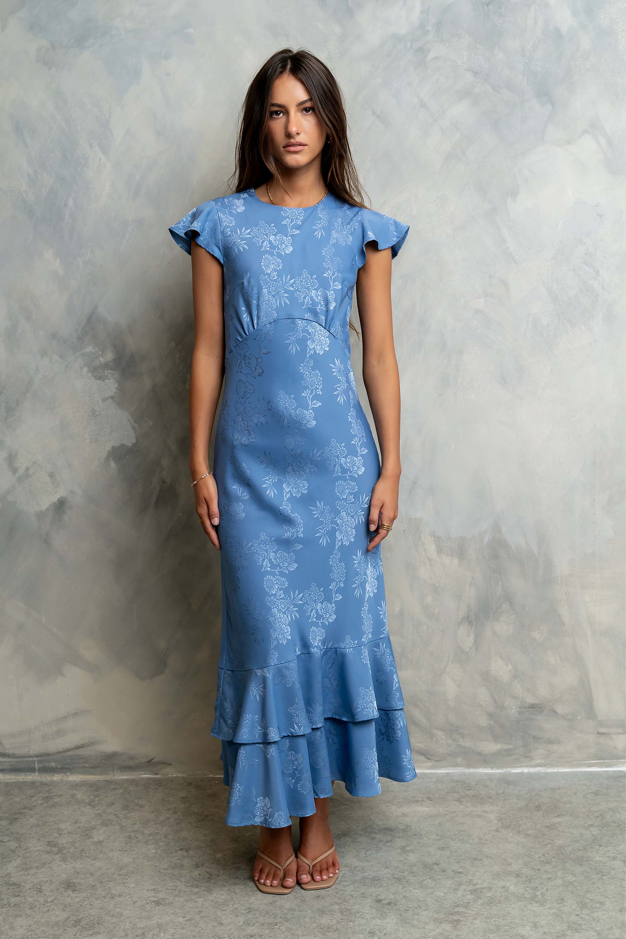 Blue Floral Print Maxi Dress - Blue - view 1