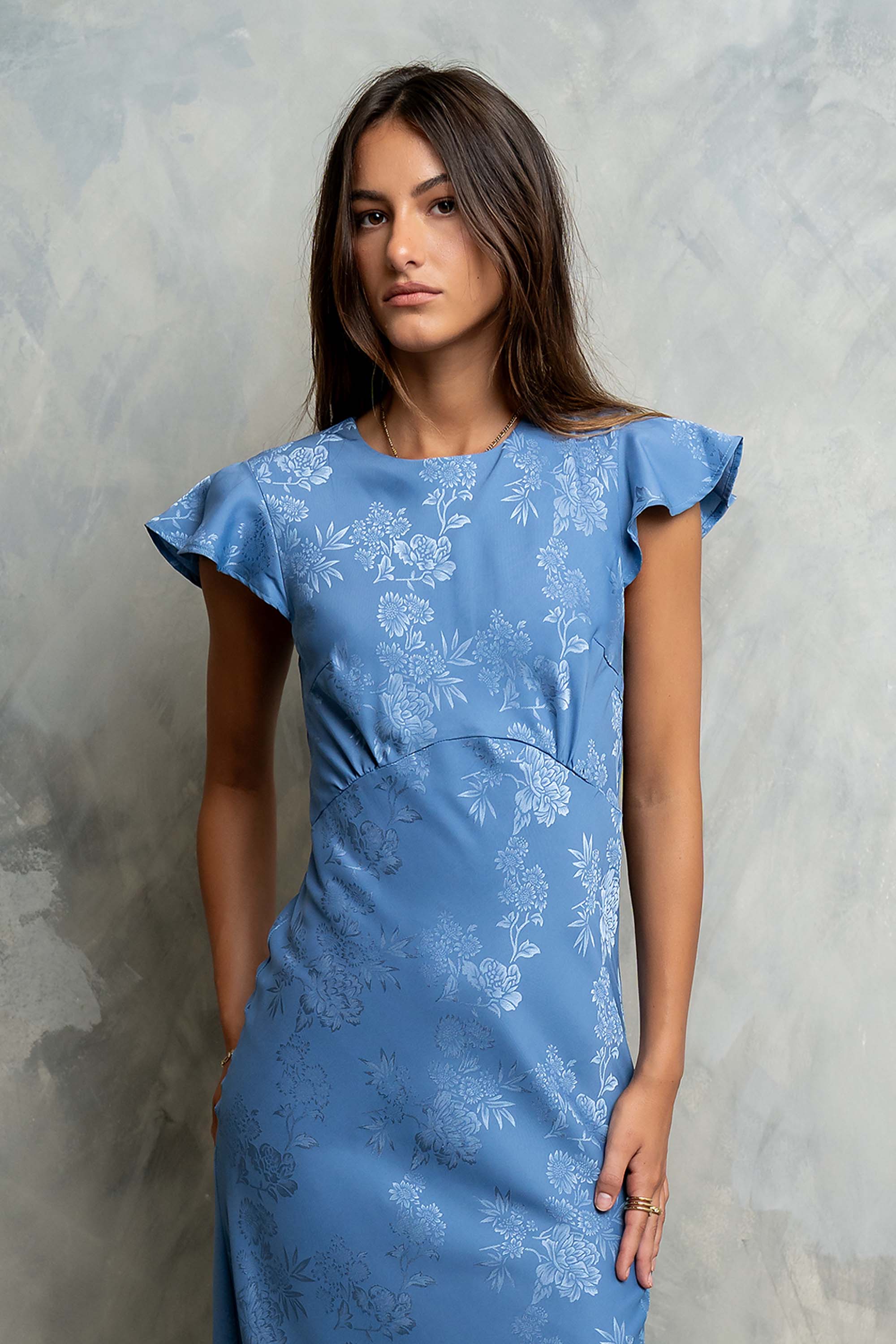 Blue Floral Print Maxi Dress - Blue - view 3