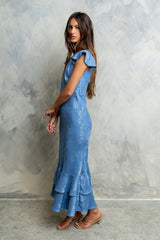 Blue Floral Print Maxi Dress - Blue - view 2