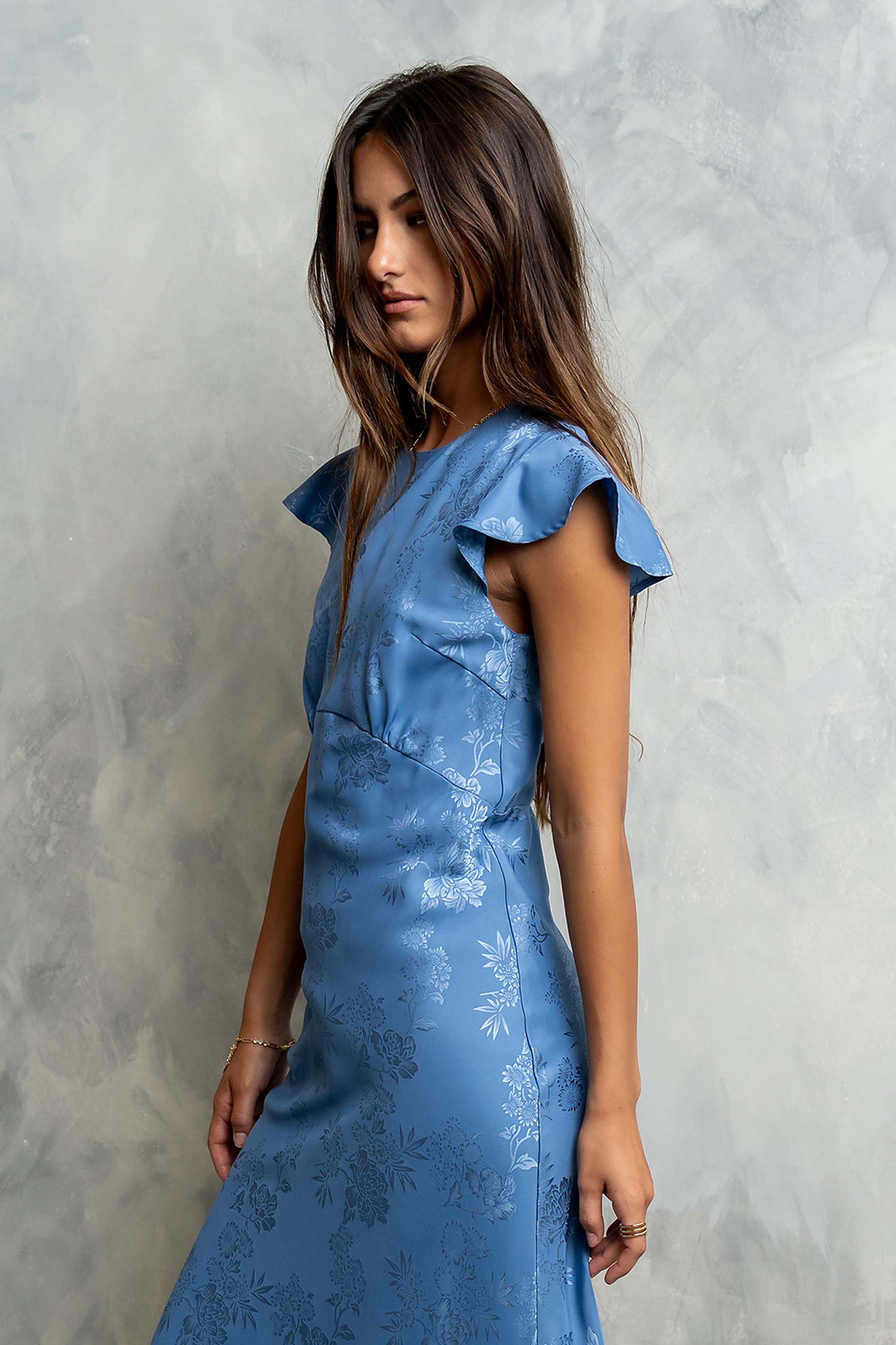 Blue Floral Print Maxi Dress - Blue - view 4