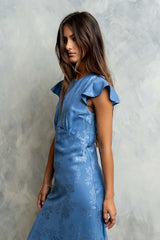 Blue Floral Print Maxi Dress - Blue - view 4
