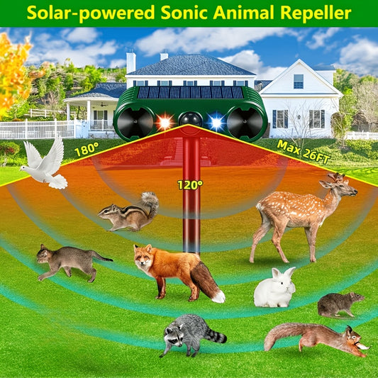 1pc Solar-Powered Ultrasonic Outdoor Device, Equipped with LED Flash And Motion Detection, Designed for Animal Activity