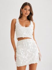 Maude Transparent Sequin Mini Skirt With Split - Ivory
