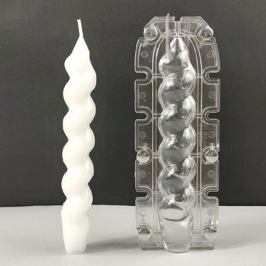 Twisted Taper PC Candle Mold. Finished candle examples may be shown; wax, wicks and candles are not included.
