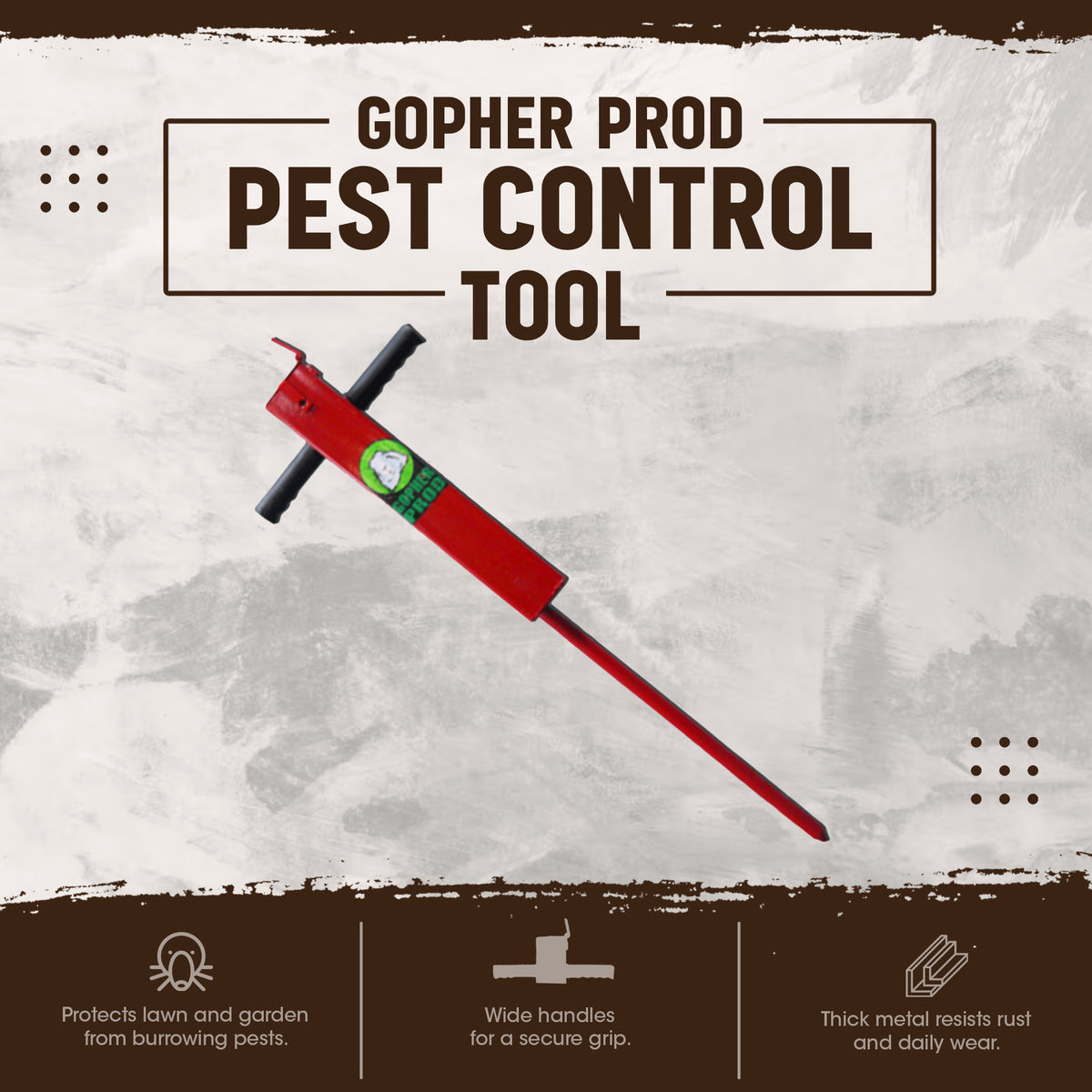 Rugged Ranch MGP1 Home Professional Powder Coated Metal Prod Poison Pest Mole Control and Gopher Bait Tool with Solid