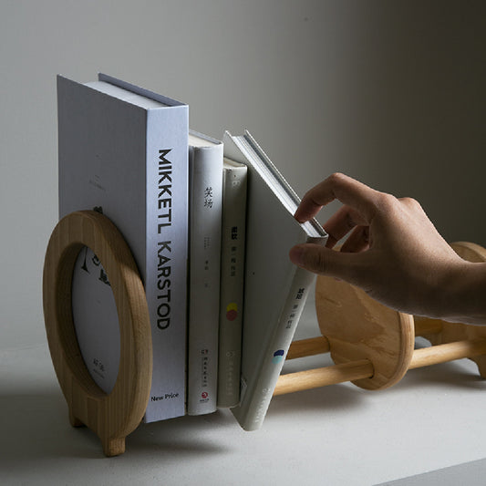 Wooden Desktop Book Rack with Circular End and Sliding Dividers