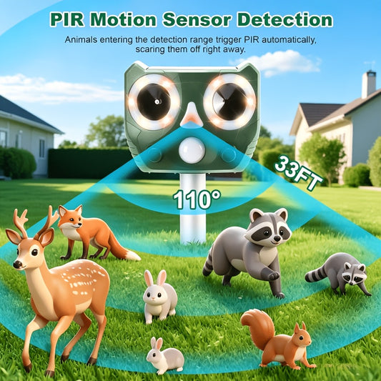 1pc Solar-Powered Ultrasonic Outdoor Device, Equipped with LED Flash And Motion Detection, Designed for Animal Activity