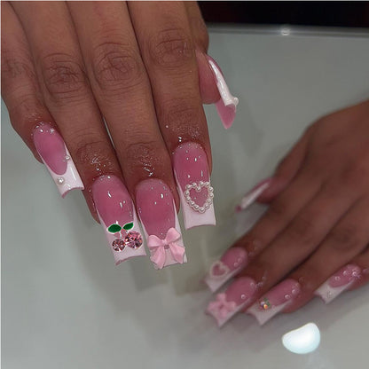 Cherry and Bow Press-On Nail Set - 24 Pieces