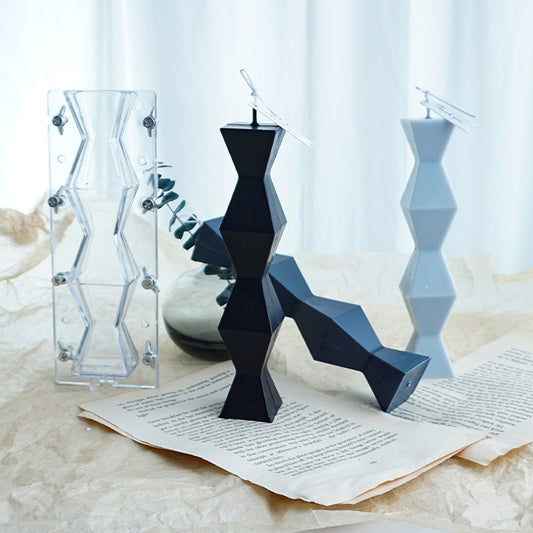 Faceted Column Candle Mold. Finished candle examples may be shown; wax, wicks and candles are not included.