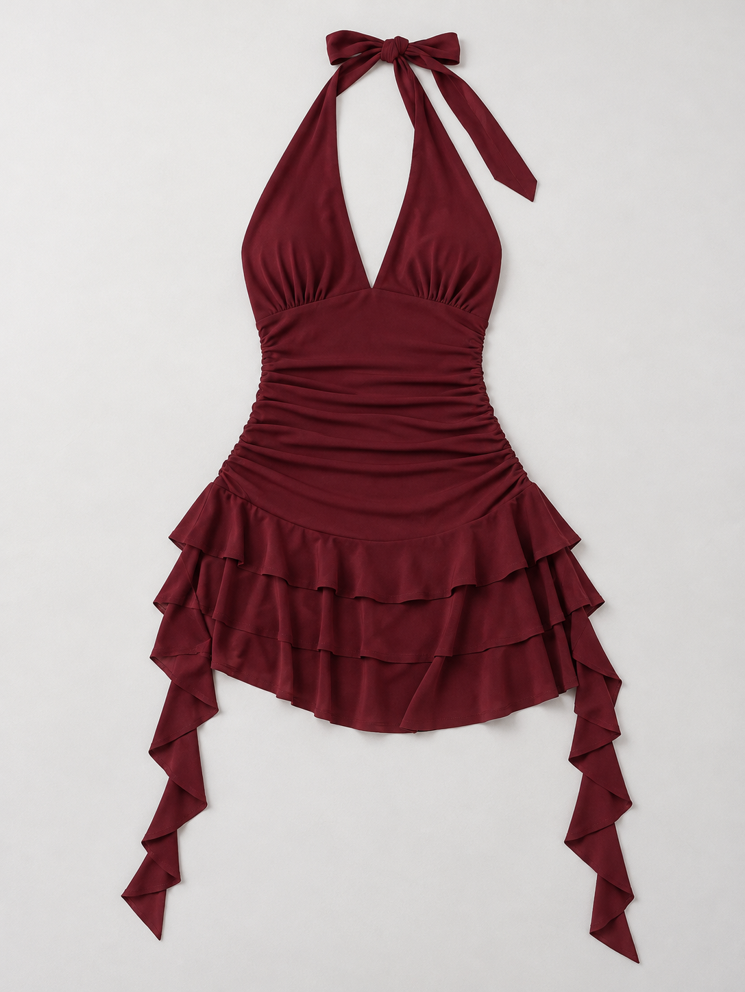 Halter Ruffle Tie Mini Dress - Burgundy - product view 3