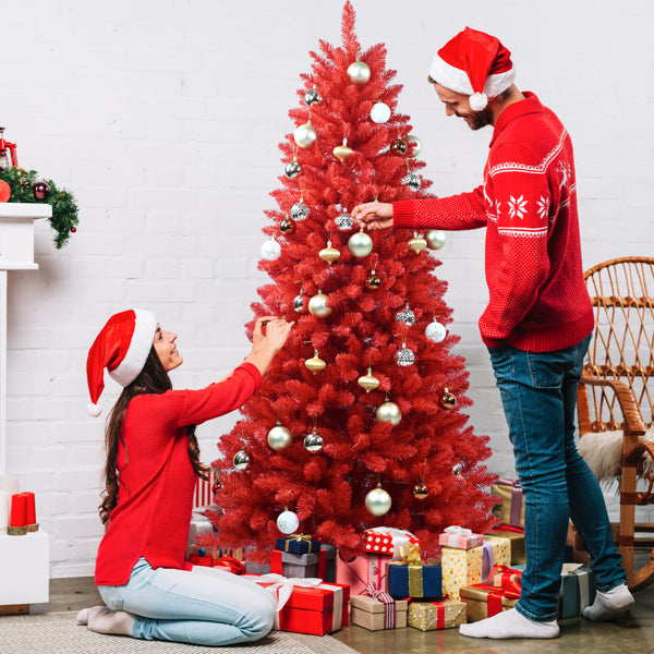 Seven-Foot Red Artificial Christmas Tree