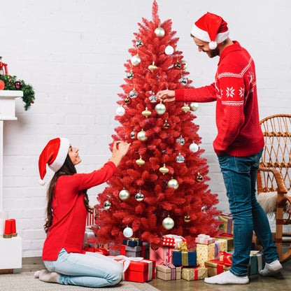 Seven-Foot Red Artificial Christmas Tree