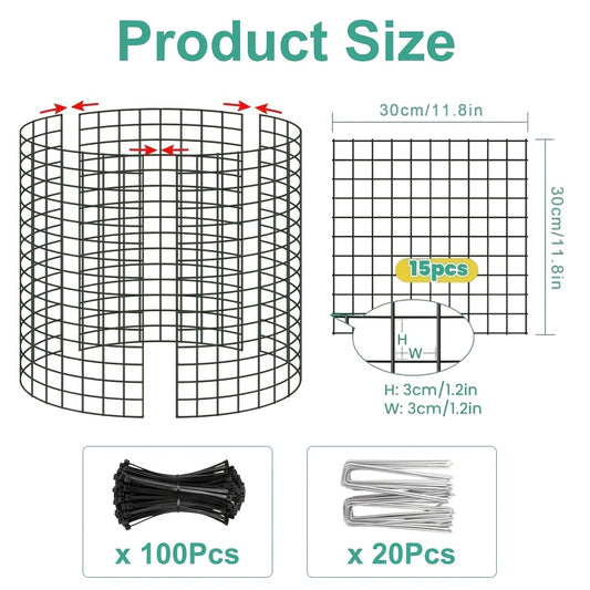 15 Panels (Each 12X12In) Plant Protectors & Animal Barrier Netting, Metal Wire Rabbit Guard/Garden Fencing Kit; for