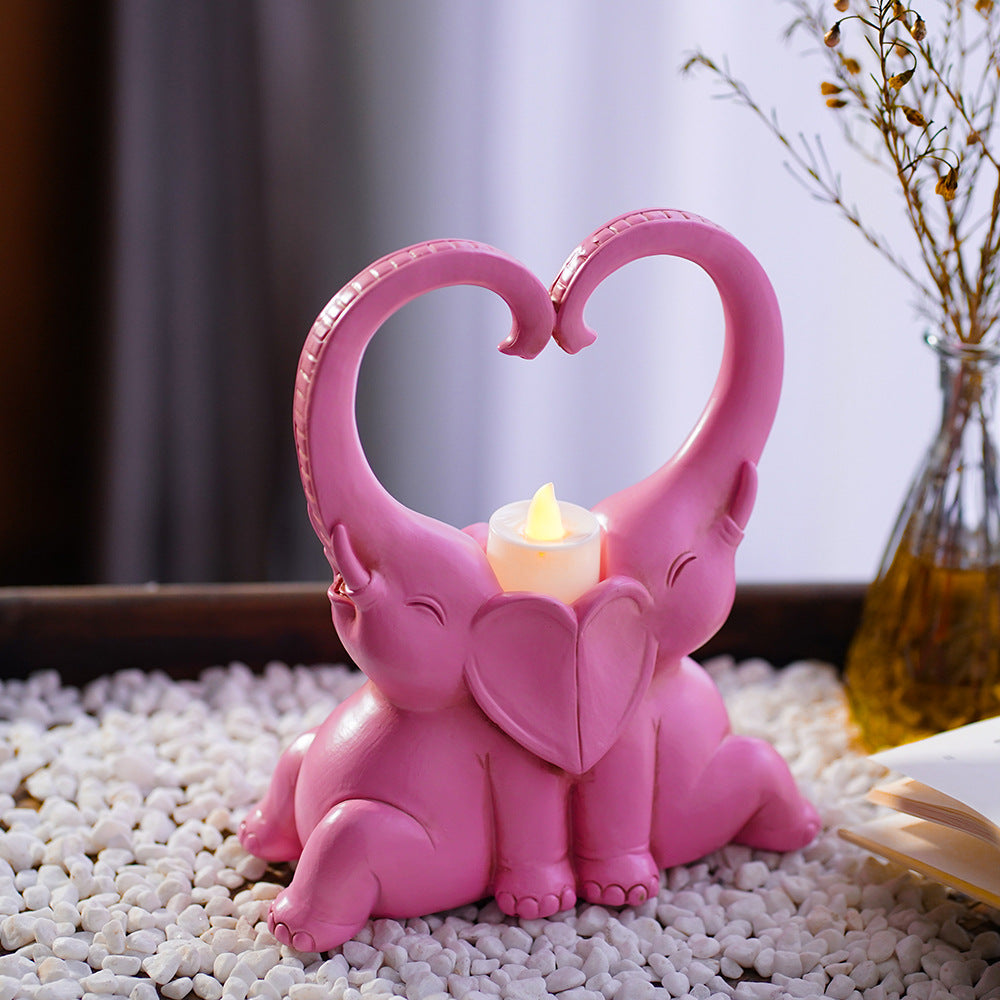 Resin Elephant Pair Candle Holder