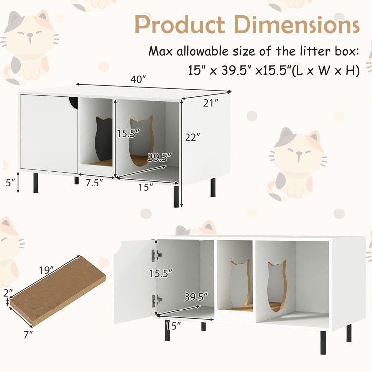 40-Inch Litter Box Enclosure with Two Compartments - View 5