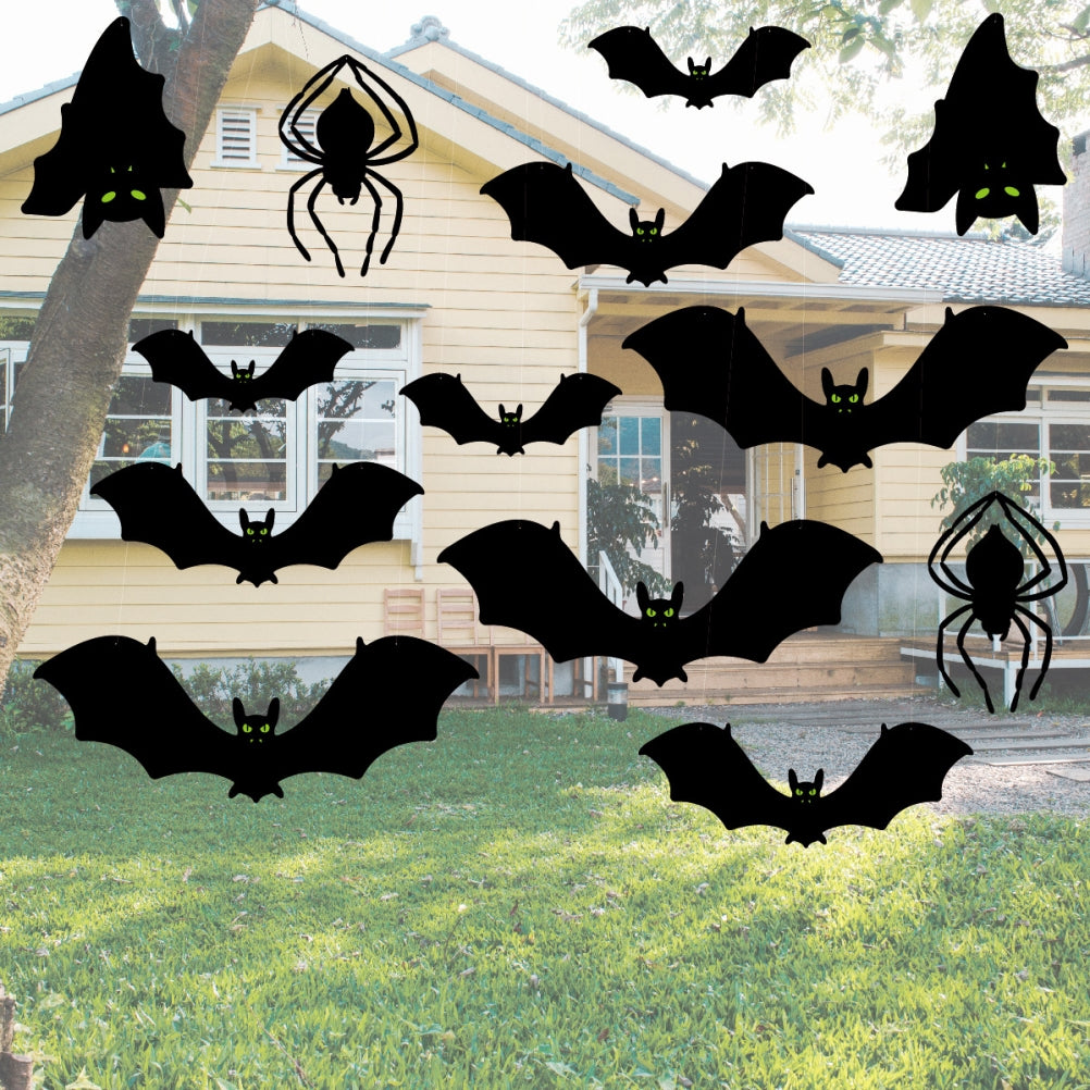 Halloween Bat and Spider Hanging Decorations, 13-Piece Set