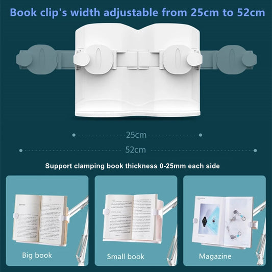 Clamp-On Articulating Book Holder with Adjustable Page Clips