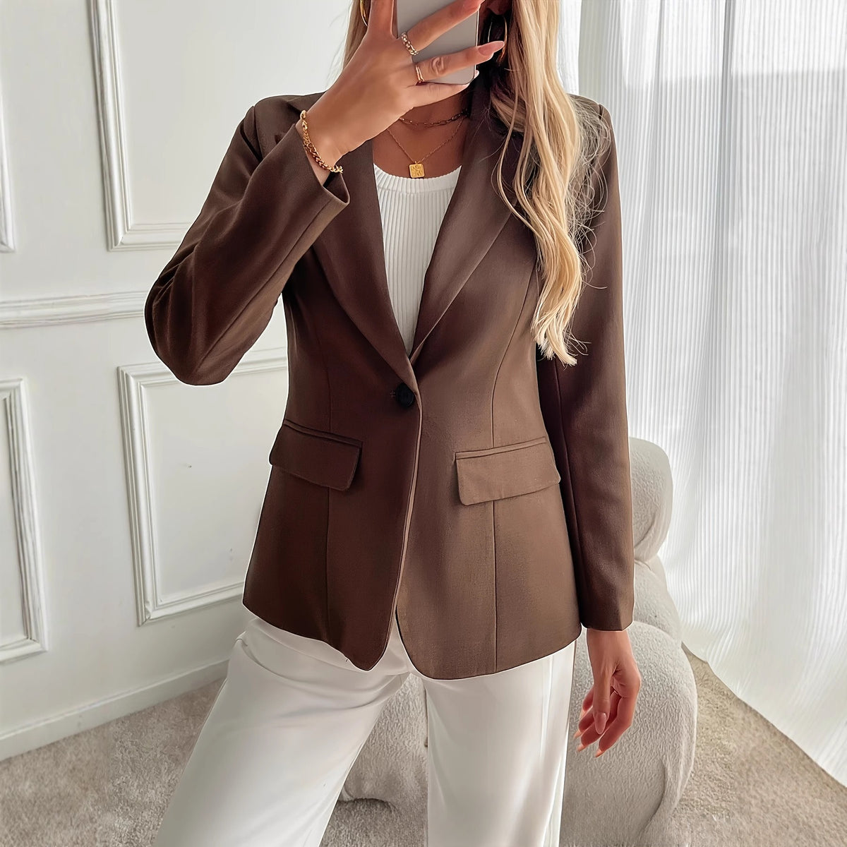 Women's Camel Collared Jacket