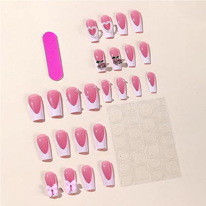 Cherry and Bow Press-On Nail Set - 24 Pieces