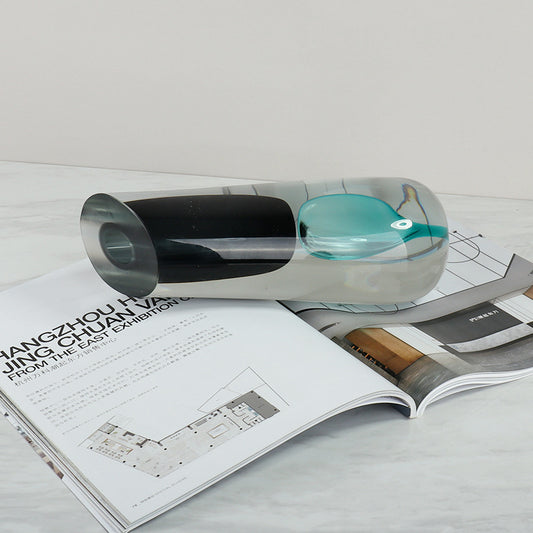 Clear Glass Vase with Teal and Black Detail