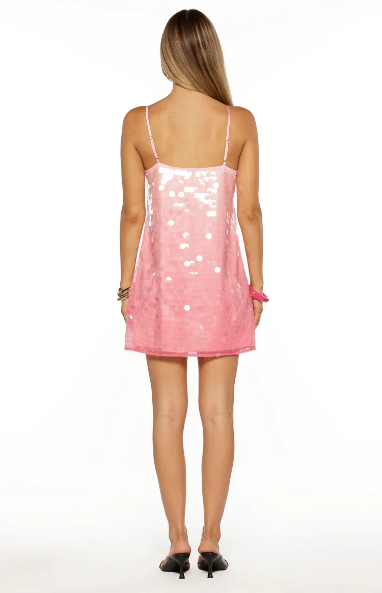 Sansone pink ombre sequin mini dress model view