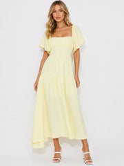 Summertime Heat Puff Sleeve Maxi Dress Yellow