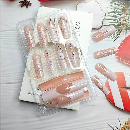 Deer and Snowflake Press-On Nail Set - 24 Pieces