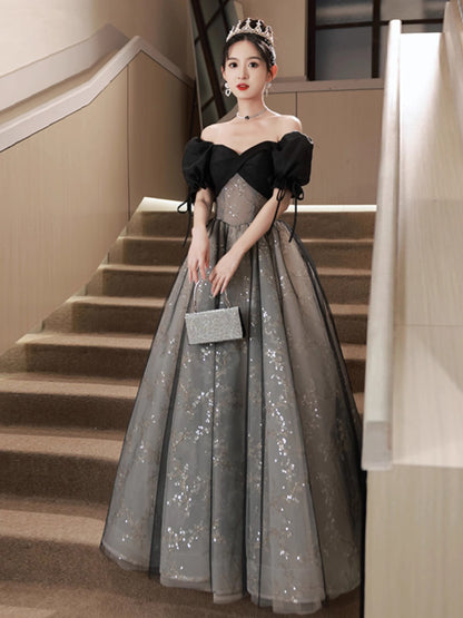Off-Shoulder Pleated Princess Evening Dress