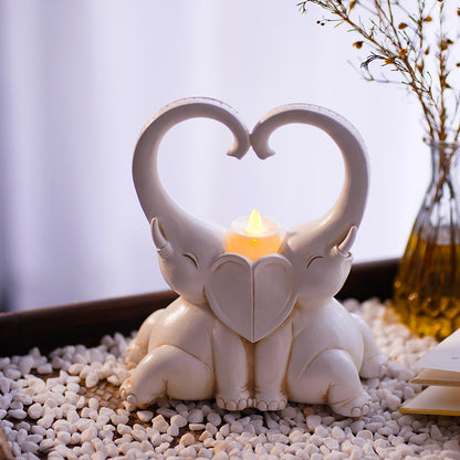 Resin Elephant Pair Candle Holder