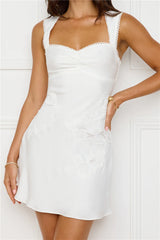 Elegant White Satin-Look Mini Dress - White - view 2