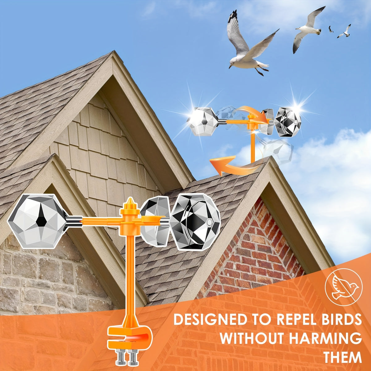 Bird Repeller, 360° Bird Repeller, Wind-Powered Bird Repeller, Rotating Bird Repeller, Bird Repeller for Garden Railings And
