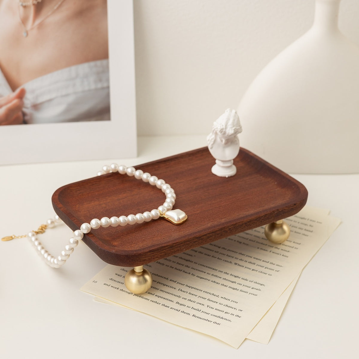 Footed Wooden Jewelry Tray