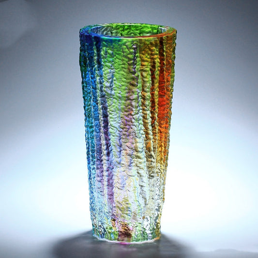 Rainbow Textured Glass Vase