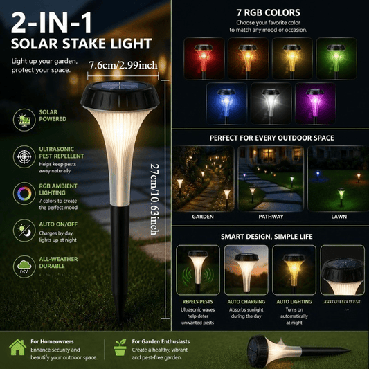 6pcs Solar RGB Outdoor Yard Pest Repellent Light, Smart Auto Light Sensor, Repel Mosquitoes & Rodents, Landscape Ambient