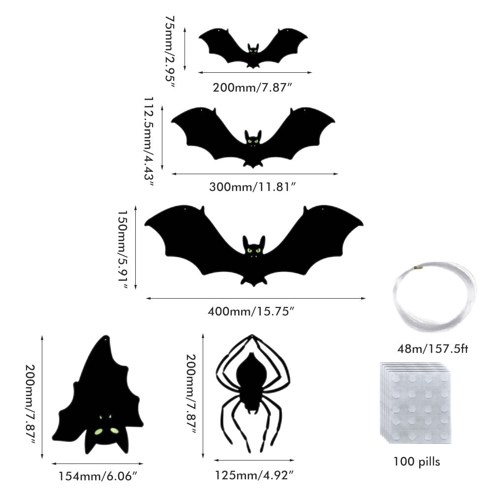 Halloween Bat and Spider Hanging Decorations, 13-Piece Set