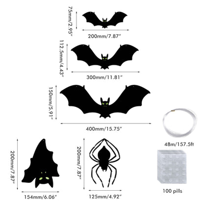 Halloween Bat and Spider Hanging Decorations, 13-Piece Set