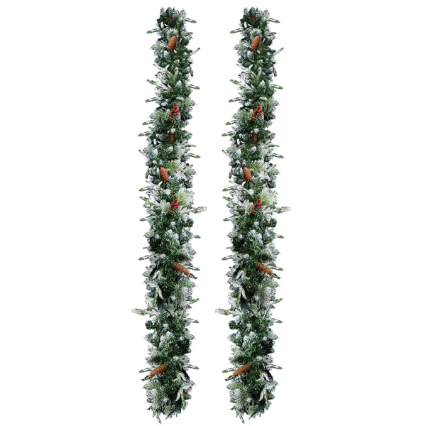 Pre-Lit Snow-Flocked Christmas Garlands, 9 Ft, Set of 2