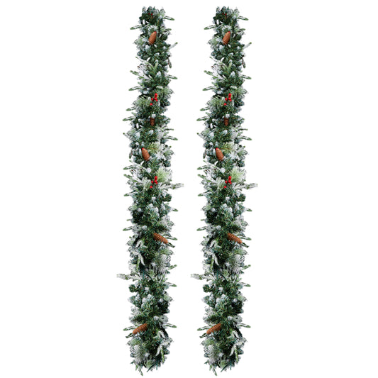Pre-Lit Snow-Flocked Christmas Garlands, 9 Ft, Set of 2