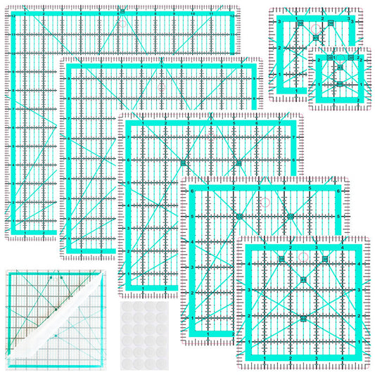 6-Piece Blue Sewing Template Ruler Set with Non-Slip Pads