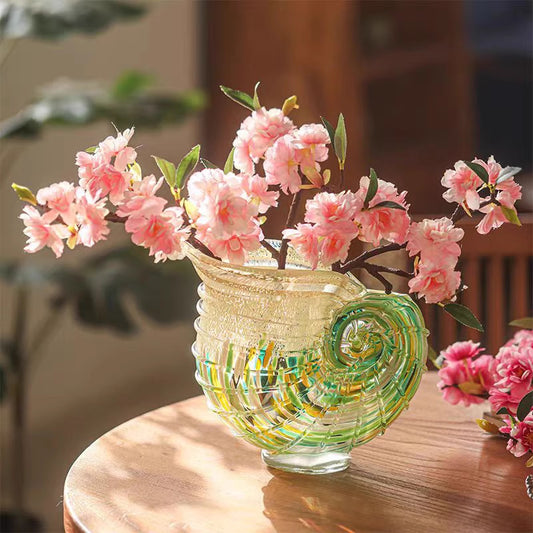 Green Conch-Shaped Glass Vase