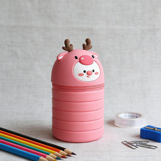 Pink Elk-Shaped Pencil Pouch