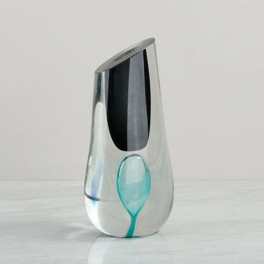 Clear Glass Vase with Teal and Black Detail